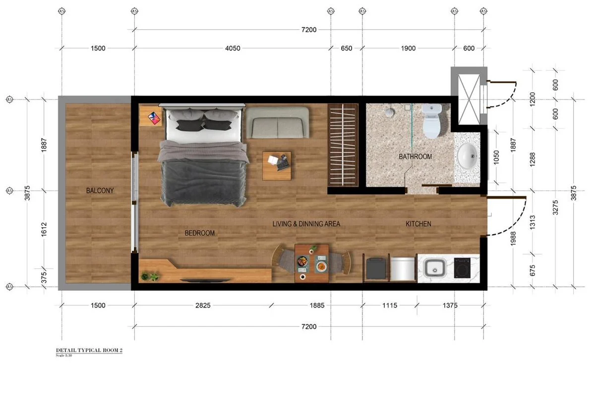 Floor plan of Studio B (31 m²)